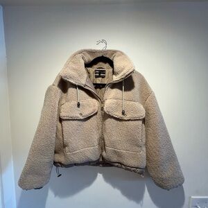 Zara Cropped Beige Teddy Jacket